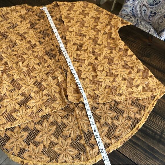 Lularoe Lace Kimono Womens Medium Boho Floral Open Mustard Coquette Flowy Hippie - Picture 7 of 10